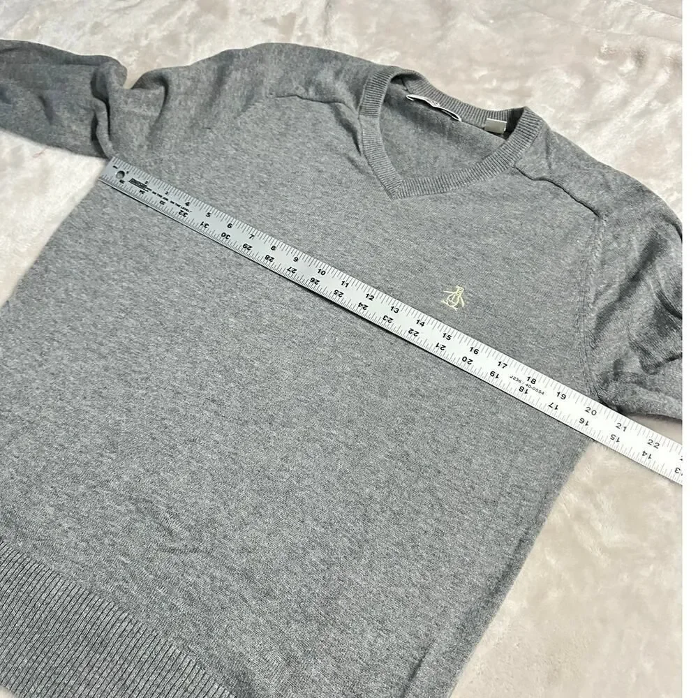 Original Penguin Pullover Sweater Men's Medium Gray V-Neck Long Sleeve Ribbed